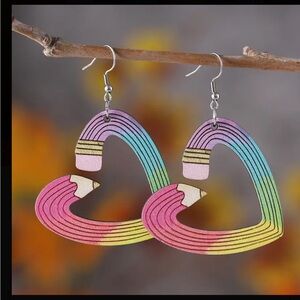 🌈✏️ Rainbow Pencil Heart Teacher Earrings ✏️🌈